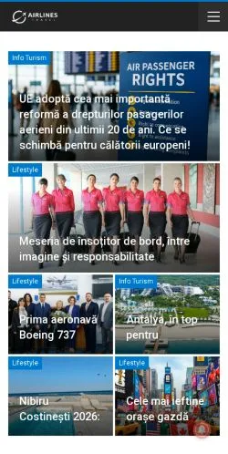 Anteprima del sito Airlines Travel, media di Romania per articoli sponsorizzati