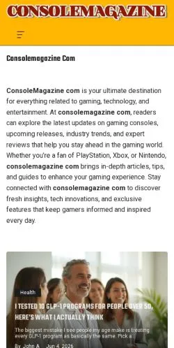 Voorbeeld van de site Console Magazine, medium uit Verenigde Staten voor gesponsorde artikelen