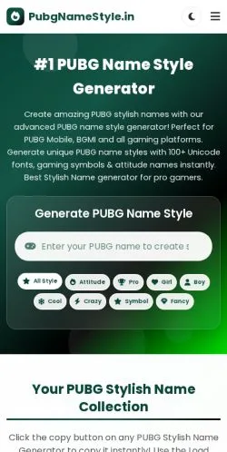 Podgląd witryny PUBG Name Style, medium z kraju Indie do artykułów sponsorowanych