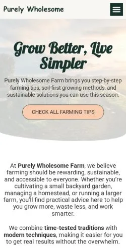 Anteprima del sito Purely Wholesome Farm, media di Stati Uniti per articoli sponsorizzati