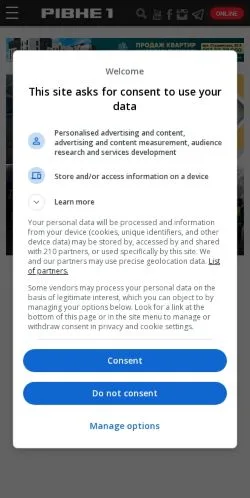 Anteprima del sito Рівне 1, media di Ucraina per articoli sponsorizzati