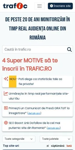 Vista previa del sitio Trafic Online, medio de Rumanía para artículos patrocinados