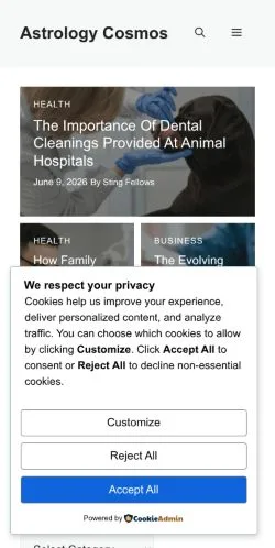 スポンサード記事向けのアメリカ合衆国メディア、Astrology Cosmosのサイトプレビュー
