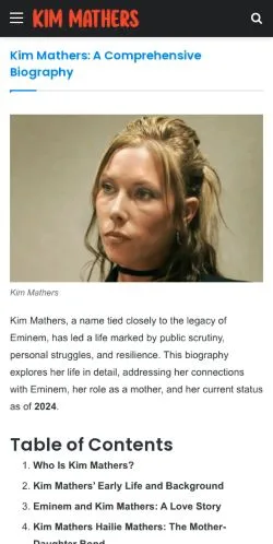 スポンサード記事向けのアメリカ合衆国メディア、Kim Mathersのサイトプレビュー