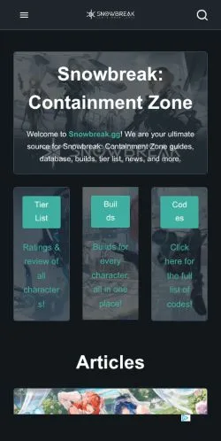 Anteprima del sito Snowbreak, media di Stati Uniti per articoli sponsorizzati