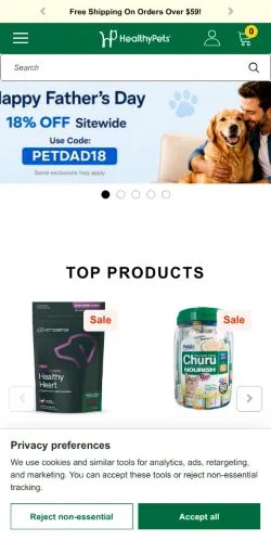 Anteprima del sito HealthyPets, media di Stati Uniti per articoli sponsorizzati