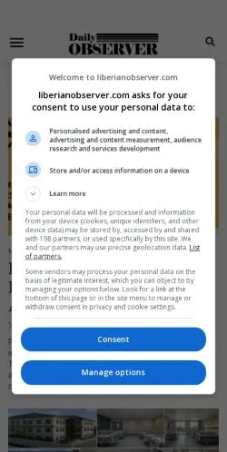 Vista previa del sitio liberianobserver.com, medio de Estados Unidos para artículos patrocinados