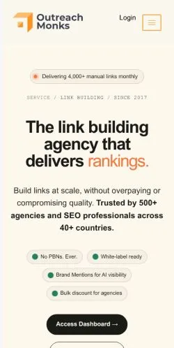 Anteprima del sito Outreach Monks, media di Stati Uniti per articoli sponsorizzati