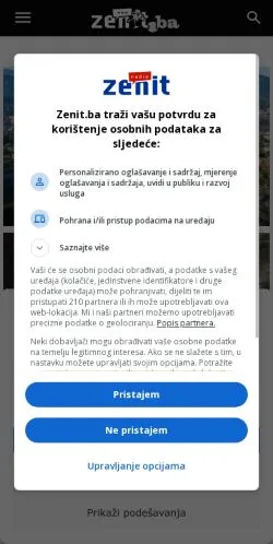 Anteprima del sito Zenit.ba, media di Bosnia ed Erzegovina per articoli sponsorizzati