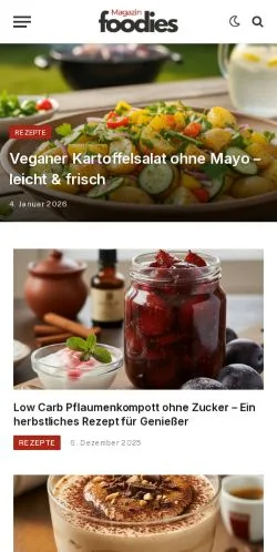 Vista previa del sitio Foodies Magazin, medio de Alemania para artículos patrocinados