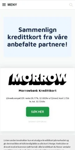 Podgląd witryny Gebyrfritt Kredittkort, medium z kraju Norwegia do artykułów sponsorowanych