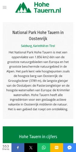 Anteprima del sito National Park Hohe Tauern, media di Paesi Bassi per articoli sponsorizzati
