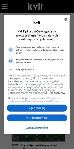 Aperçu du site KVLT, média de Pologne pour articles sponsorisés