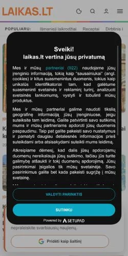 Podgląd witryny Laikas, medium z kraju Litwa do artykułów sponsorowanych