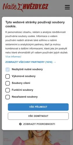 Anteprima del sito NašeHvězdy.cz, media di Cechia per articoli sponsorizzati