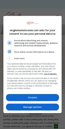 Anteprima del sito Single Moms Income, media di Stati Uniti per articoli sponsorizzati
