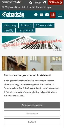 Podgląd witryny Szabadság, medium z kraju Rumunia do artykułów sponsorowanych
