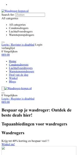 Anteprima del sito Wasdroger Kopen, media di Paesi Bassi per articoli sponsorizzati