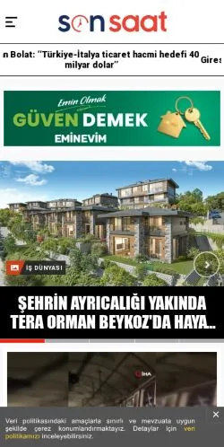 スポンサード記事向けのトルコメディア、Son Saat Gazetesiのサイトプレビュー