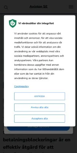 Podgląd witryny Aniston, medium z kraju Dania do artykułów sponsorowanych