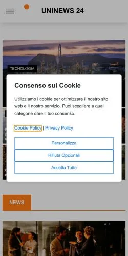 Anteprima del sito UniNews 24, media di Italia per articoli sponsorizzati