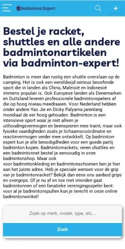 Anteprima del sito Badminton Expert, media di Paesi Bassi per articoli sponsorizzati