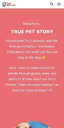 Anteprima del sito True Pet Story, media di Stati Uniti per articoli sponsorizzati