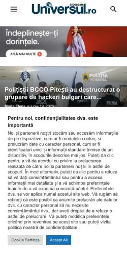 Anteprima del sito Universul Argesean, media di Romania per articoli sponsorizzati