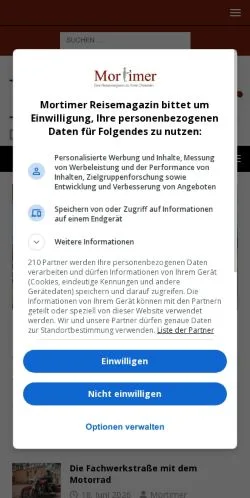 Anteprima del sito Mortimer Reisemagazin, media di Germania per articoli sponsorizzati