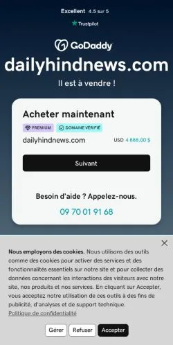 Anteprima del sito DailyHindNews, media di Stati Uniti per articoli sponsorizzati
