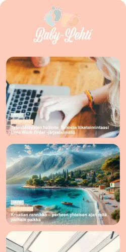 Vista previa del sitio Baby-Lehti, medio de Finlandia para artículos patrocinados