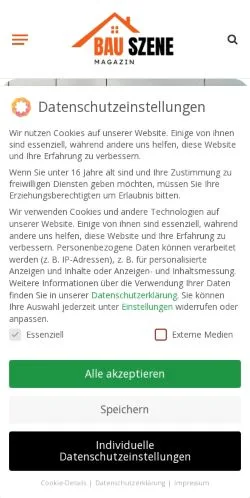 Podgląd witryny Bau-Szene, medium z kraju Niemcy do artykułów sponsorowanych