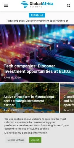Voorbeeld van de site Global Africa Network, medium uit Zuid-Afrika voor gesponsorde artikelen