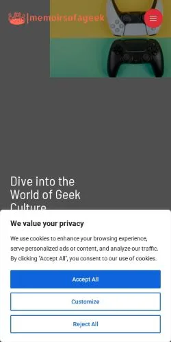 Pré-visualização do site Memoirs Of A Geek, meio de Estados Unidos para artigos patrocinados