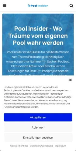 Preview of the Pool Insider website, a media outlet in Germany for sponsored articles