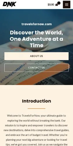Podgląd witryny Travelsfornow, medium z kraju Stany Zjednoczone do artykułów sponsorowanych