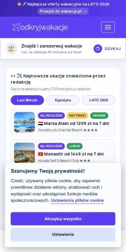 Anteprima del sito Odkryj Wakacje, media di Polonia per articoli sponsorizzati
