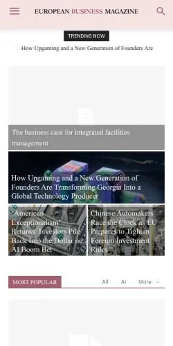 Vista previa del sitio European Business Magazine, medio de Estados Unidos para artículos patrocinados