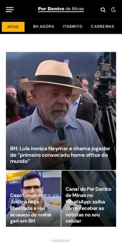 Pré-visualização do site Por Dentro de Minas, meio de Brasil para artigos patrocinados