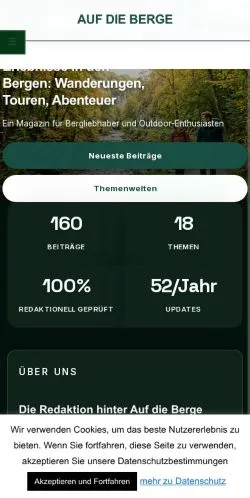 Anteprima del sito Auf Die Berge, media di Germania per articoli sponsorizzati