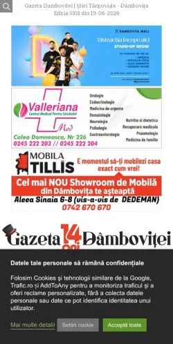 스폰서 기사용 루마니아 매체 Gazeta Dambovitei 사이트 미리보기