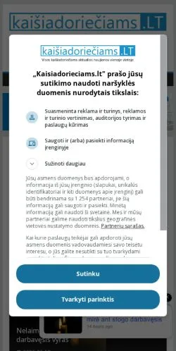 Anteprima del sito Kaišiadoriečiams, media di Lituania per articoli sponsorizzati