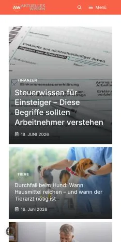 スポンサード記事向けのドイツメディア、Aktuelles Wissenのサイトプレビュー