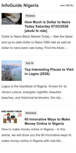 Anteprima del sito InfoGuide Nigeria, media di Stati Uniti per articoli sponsorizzati
