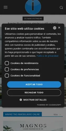 Pré-visualização do site Inmoblog Marketing Tecnología, meio de Espanha para artigos patrocinados