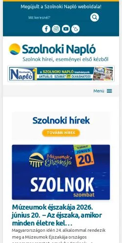Podgląd witryny Szolnokinaplo.hu -, medium z kraju Węgry do artykułów sponsorowanych