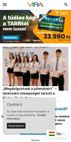 Podgląd witryny VIRA, medium z kraju Węgry do artykułów sponsorowanych