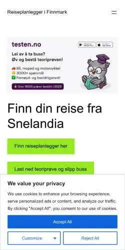 스폰서 기사용 노르웨이 매체 Reiseplanlegger i Finnmark 사이트 미리보기