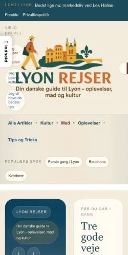 Förhandsvisning av webbplatsen Lyon Rejser, medium i Danmark för sponsrade artiklar
