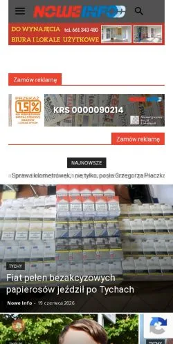 Sponsorlu makaleler için Polonya medyası Nowe Info sitesinin önizlemesi